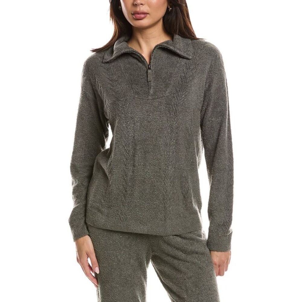 Barefoot Dreams Womens Cozychic Lite Cable 1/2-Zip Pullover, Green